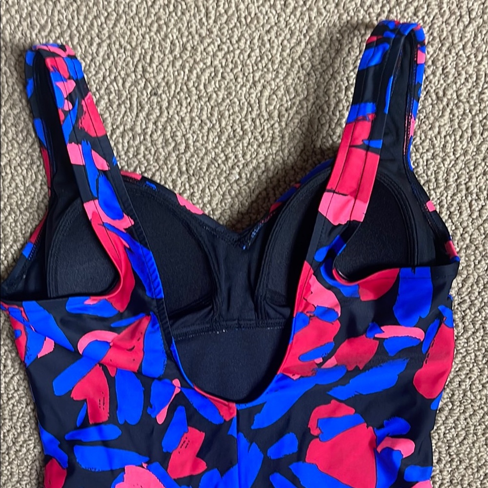 Aqua Green One Piece Swimsuit in Blue and Red with Dynamic Pattern - Picture 9 of 11